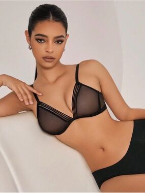 Sheer Black Underwire Mesh Bra - Women's Intimates
